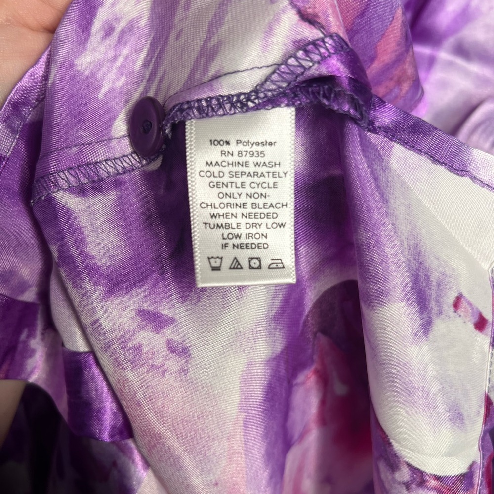 Susan Graver NWOT Purple Pink Floral Satin Button Down Blouse Women’s Plus 2X - Picture 7 of 8
